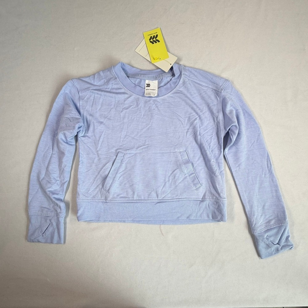 All In Motion Girls Sweatshirt XS (4/5) Modal Crew Blue Cropped Thumbhole New